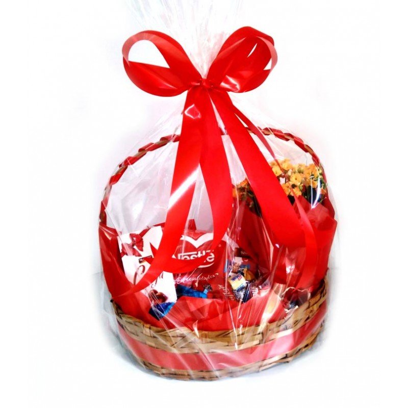 CESTA CHOCOLOVE VERMELHA COM FLOR